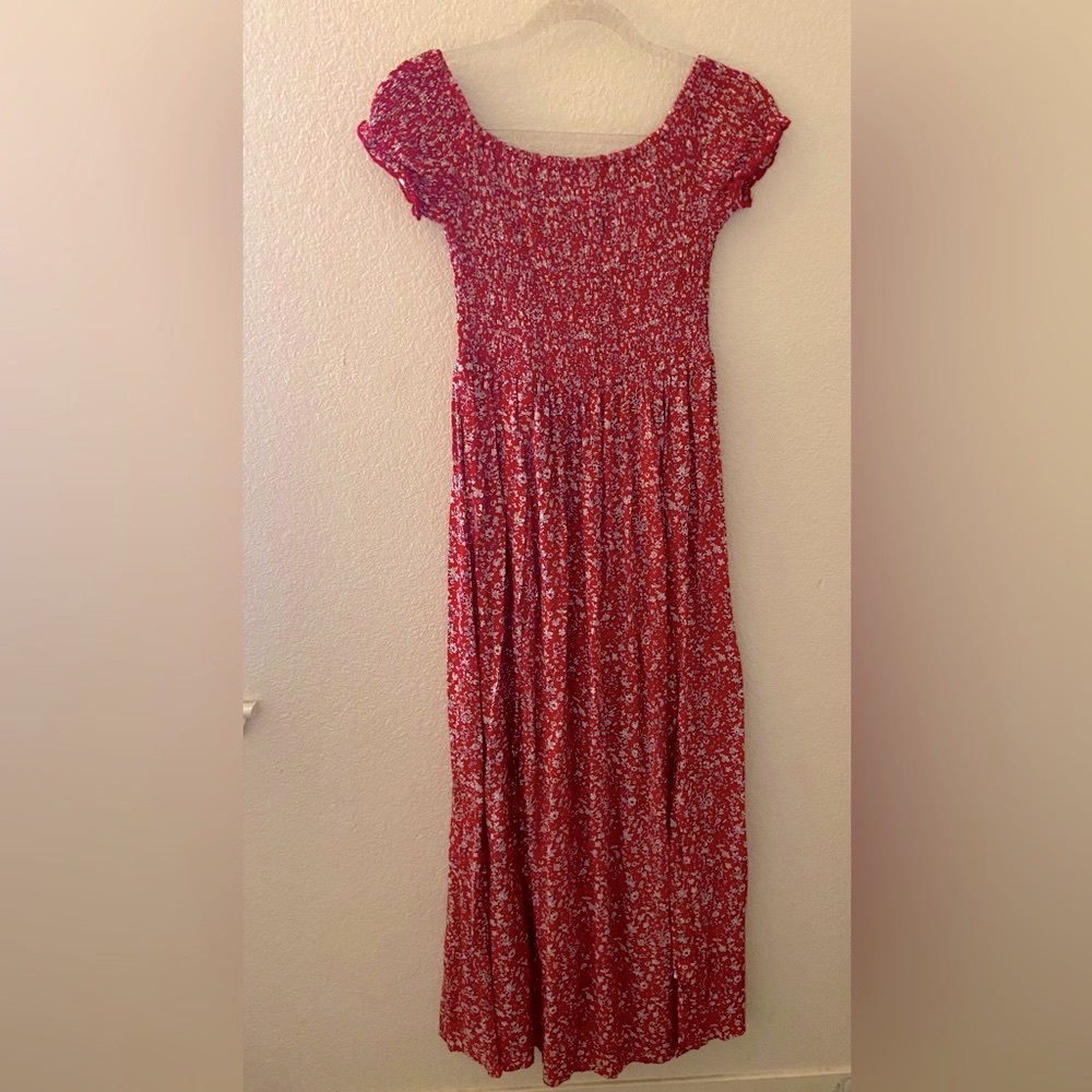 Red dress white flowers flowy, Large